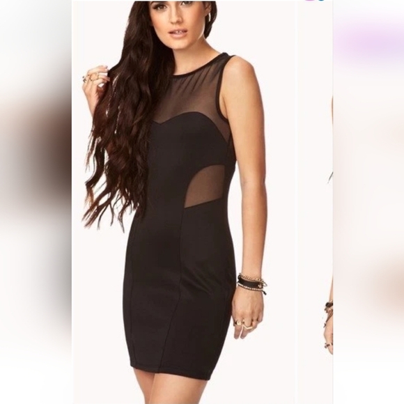 💚5/$25 FV21 LBD Black Mesh Cutout Scuba Bodycon Sleeveless Dress Size Medium - Picture 1 of 8